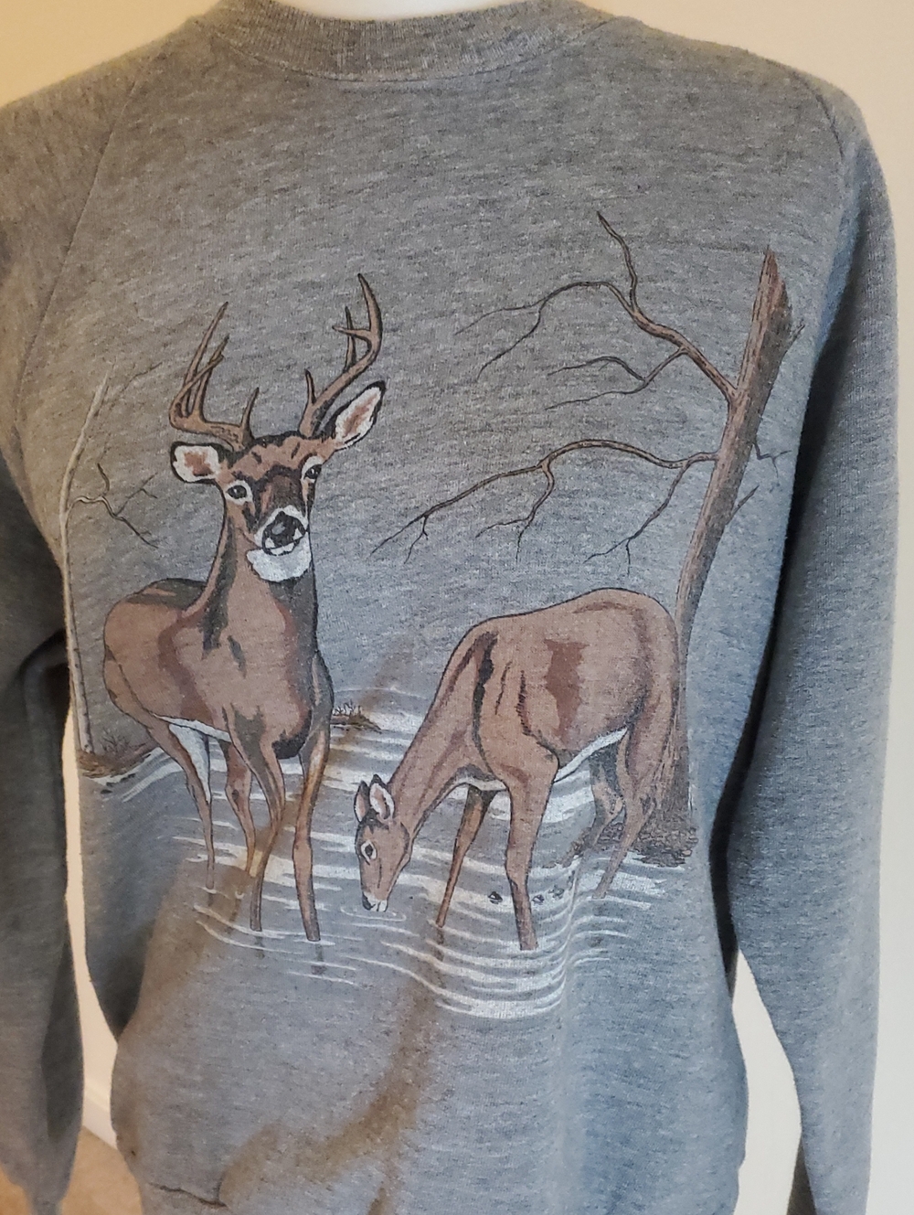 Jerzees Gray Crewneck Sweater with Deer Graphic - Men - Picture 2 of 5
